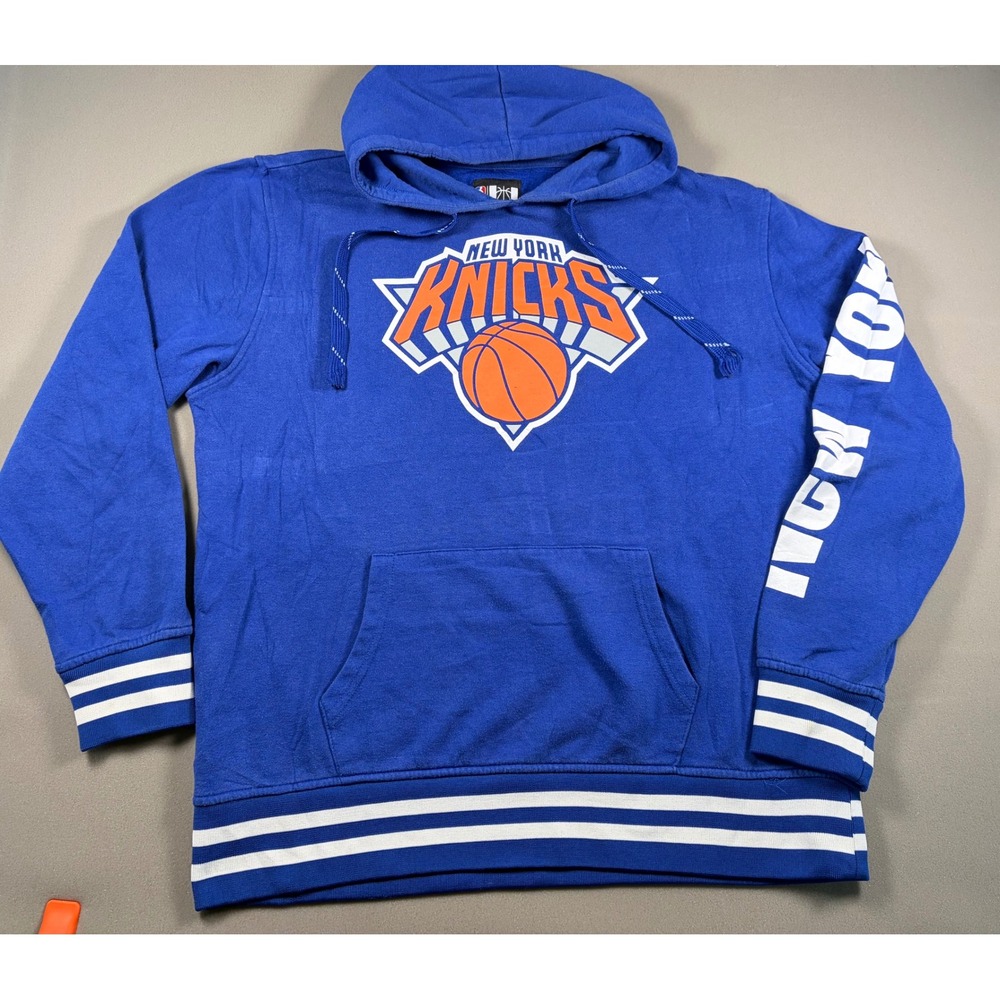 New York Knicks NBA Hoodie Mens XL Blue Pullover Graphic Sweatshirt Sleeve Print